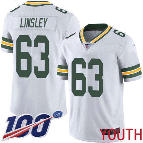 Green Bay Packers Limited White Youth 63 Linsley Corey Road Jersey Nike NFL 100th Season Vapor Untouchable
